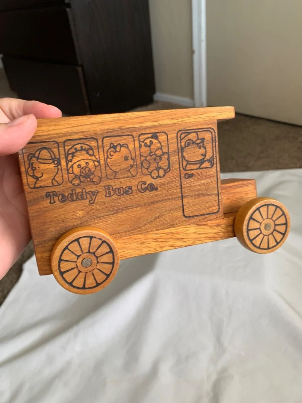 Teddy Bus Co. Wooden Delivery Truck Coin Bank Music Toy Vintage Toystalgia 1988